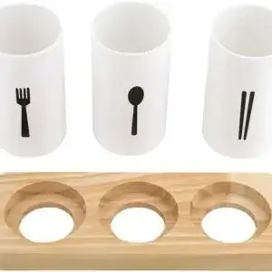 صفاية معالق وشوك بقاعدة خشب بامبو (المستورد الأصلي) - الصورة 4