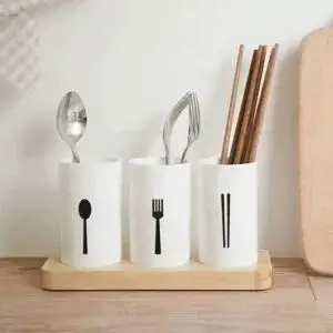 صفاية معالق وشوك بقاعدة خشب بامبو (المستورد الأصلي) - الصورة 5