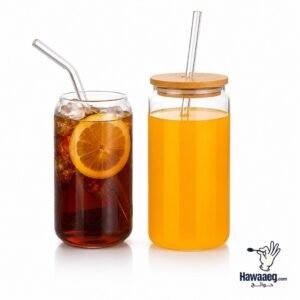 كوب عصائر وايس كوفي زجاج غطاء خشب بامبو شاليموه زجاج