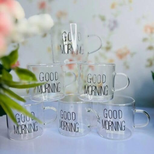 طقم 6 مجات زجاج شفاف بيد ملوّنة – GOOD MORNING - الصورة 3