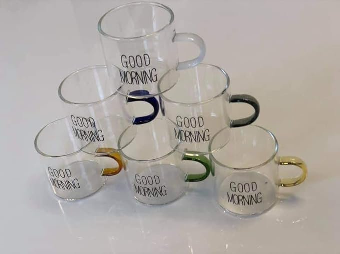 طقم 6 مجات زجاج شفاف بيد ملوّنة – GOOD MORNING - الصورة 4