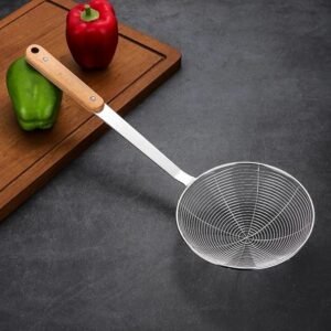 مصفاة مطبخ شبكية بمقبض خشبي للتحمير