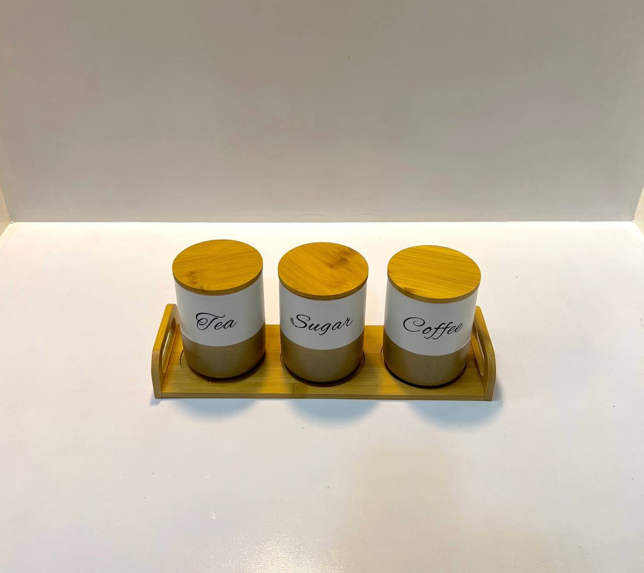 طقم كوفي بورسلين للمطبخ مع حامل خشبي - الصورة 3