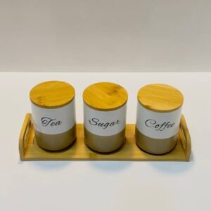 طقم كوفي بورسلين للمطبخ مع حامل خشبي