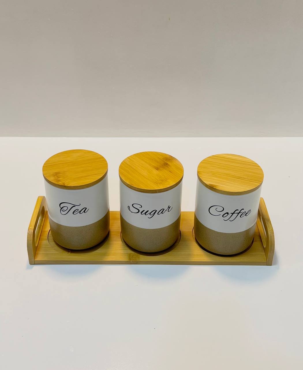 طقم كوفي بورسلين للمطبخ مع حامل خشبي