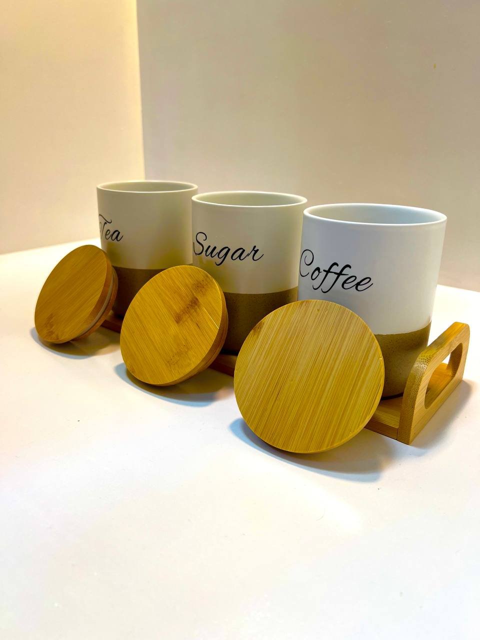 طقم كوفي بورسلين للمطبخ مع حامل خشبي - الصورة 2