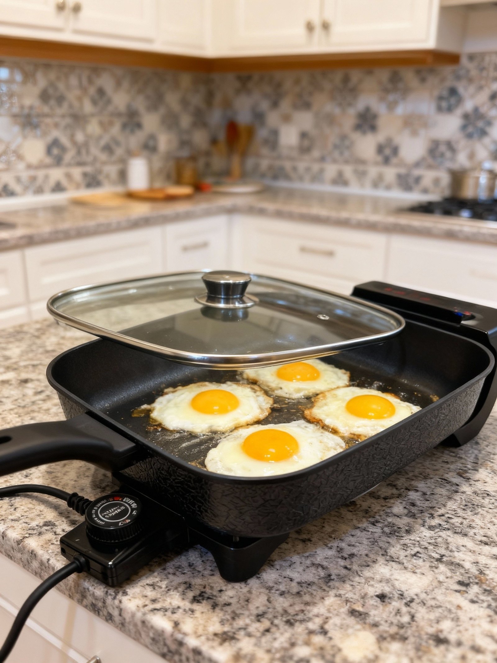 مقلاة كهربائية من Bester مقاس 30 سم بقوة 1500 واط - سطح غير لاصق وغطاء زجاجي - الصورة 6