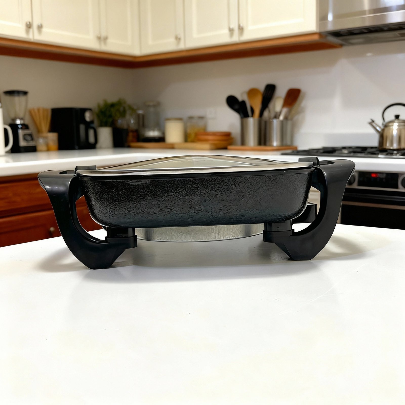 مقلاة كهربائية من Bester مقاس 30 سم بقوة 1500 واط - سطح غير لاصق وغطاء زجاجي - الصورة 2