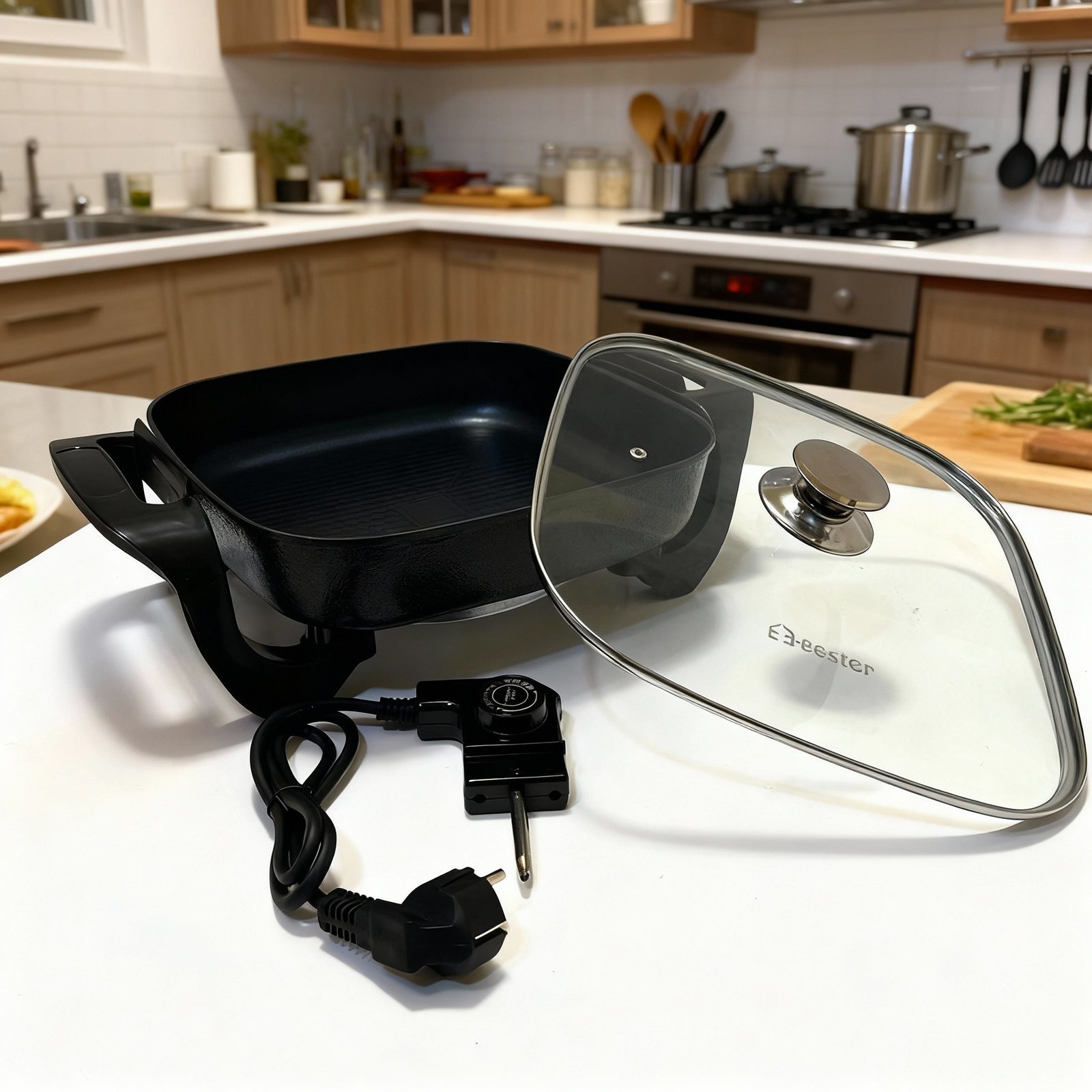 مقلاة كهربائية من Bester مقاس 30 سم بقوة 1500 واط - سطح غير لاصق وغطاء زجاجي - الصورة 4