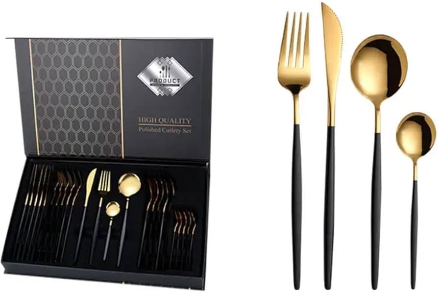 طقم معالق وشوك وسكاكين جولد 24 قطعة - الصورة 2