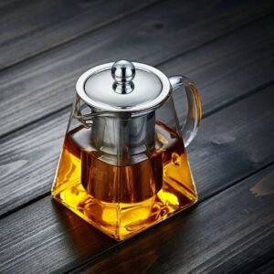 إبريق شاي زجاجي حراري بتصميم هندسي مع مصفاة ستانلس ستيل