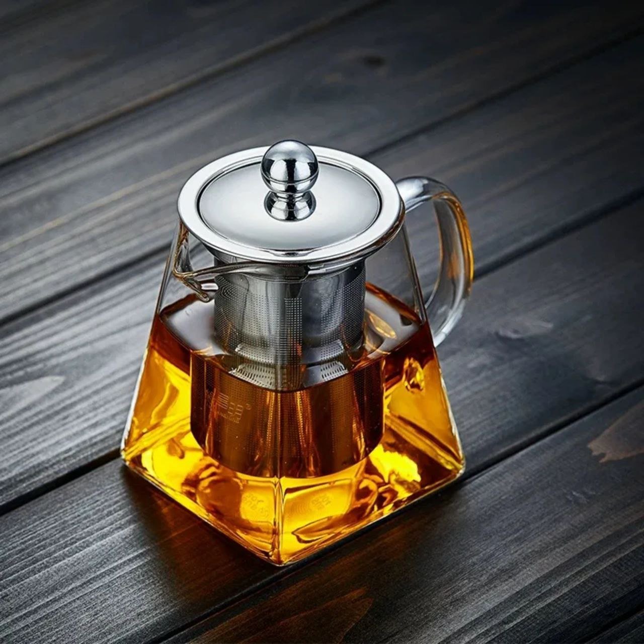 إبريق شاي زجاجي حراري بتصميم هندسي مع مصفاة ستانلس ستيل - الصورة 2