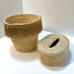 طقم حافظات للمناديل وسلة متعددة الاستخدامات من الخوص