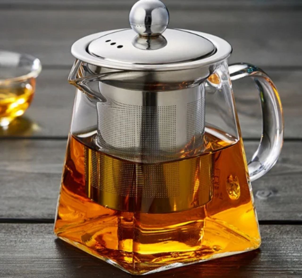 إبريق شاي زجاجي حراري بتصميم هندسي مع مصفاة ستانلس ستيل - الصورة 4