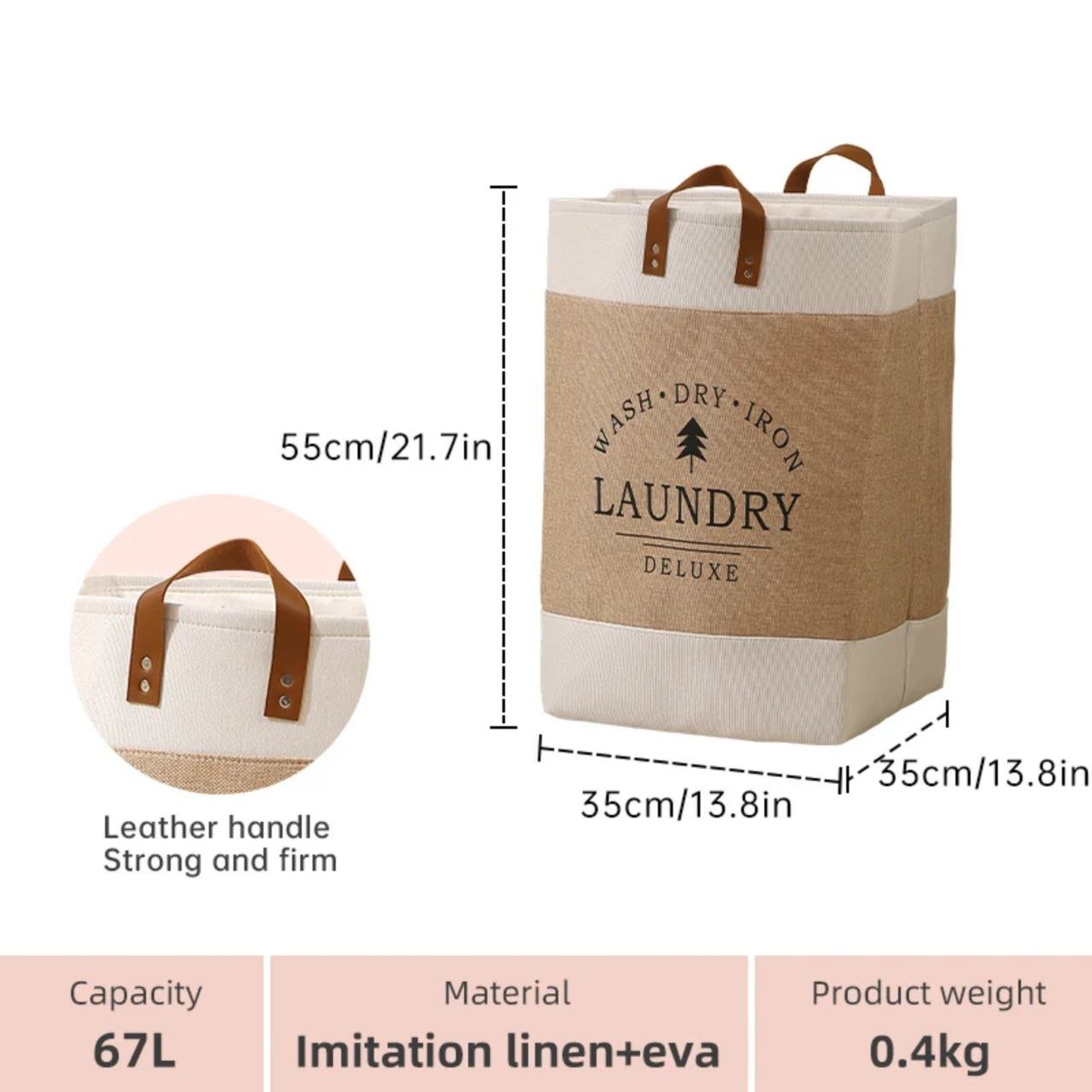 سلة غسيل فاخرة بتصميم مودرن مع مقابض جلدية متينة متعددة الاستخدامات - الصورة 3