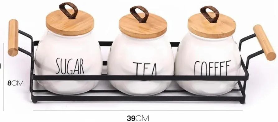 طقم برطمانات كوفي – شوجر – تي من البورسلين مع ستاند معدني أنيق - الصورة 6