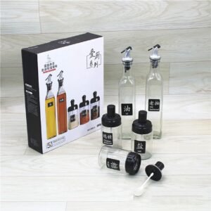 طقم علب التوابل والزيوت الزجاجي الأنيق