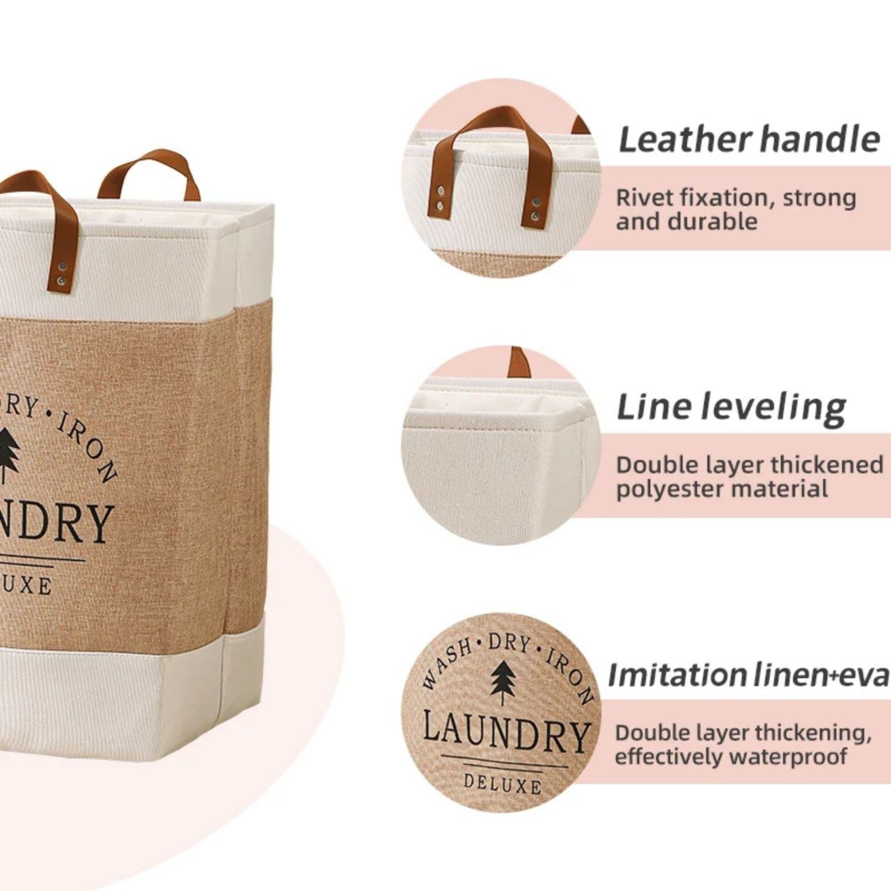 سلة غسيل فاخرة بتصميم مودرن مع مقابض جلدية متينة متعددة الاستخدامات - الصورة 4