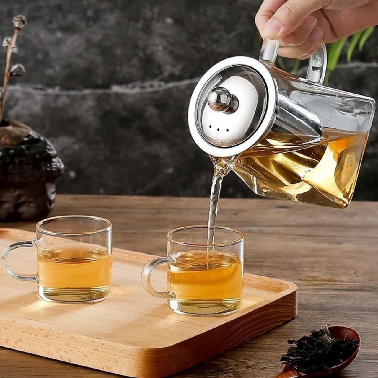 إبريق شاي زجاجي حراري بتصميم هندسي مع مصفاة ستانلس ستيل - الصورة 7