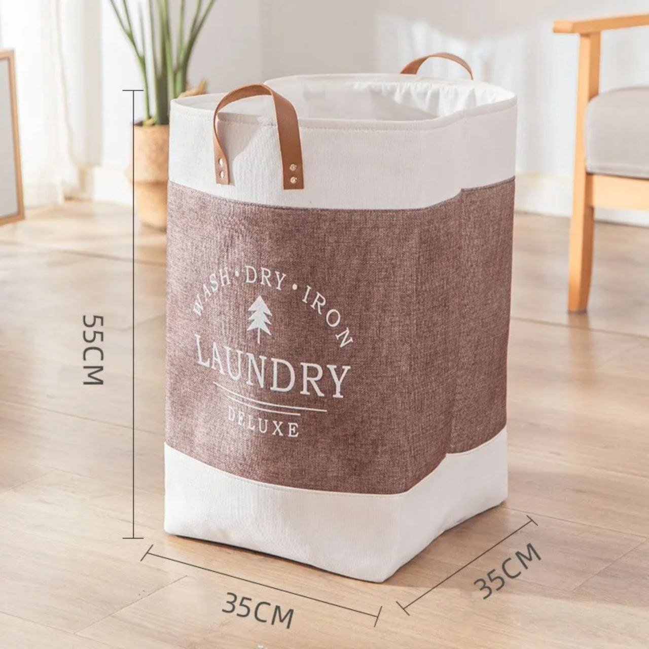 سلة غسيل فاخرة بتصميم مودرن مع مقابض جلدية متينة متعددة الاستخدامات - الصورة 7