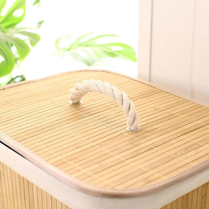 سلة غسيل وتخزين من الخيزران بغطاء - متعددة الاستخدامات لتنظيم الملابس، الألعاب، والمناشف - الصورة 5