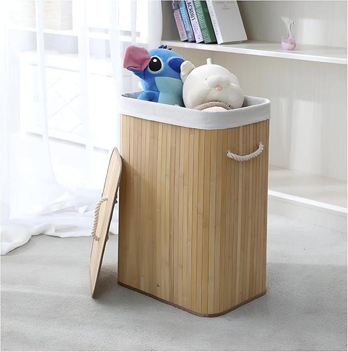سلة غسيل وتخزين من الخيزران بغطاء - متعددة الاستخدامات لتنظيم الملابس، الألعاب، والمناشف - الصورة 2
