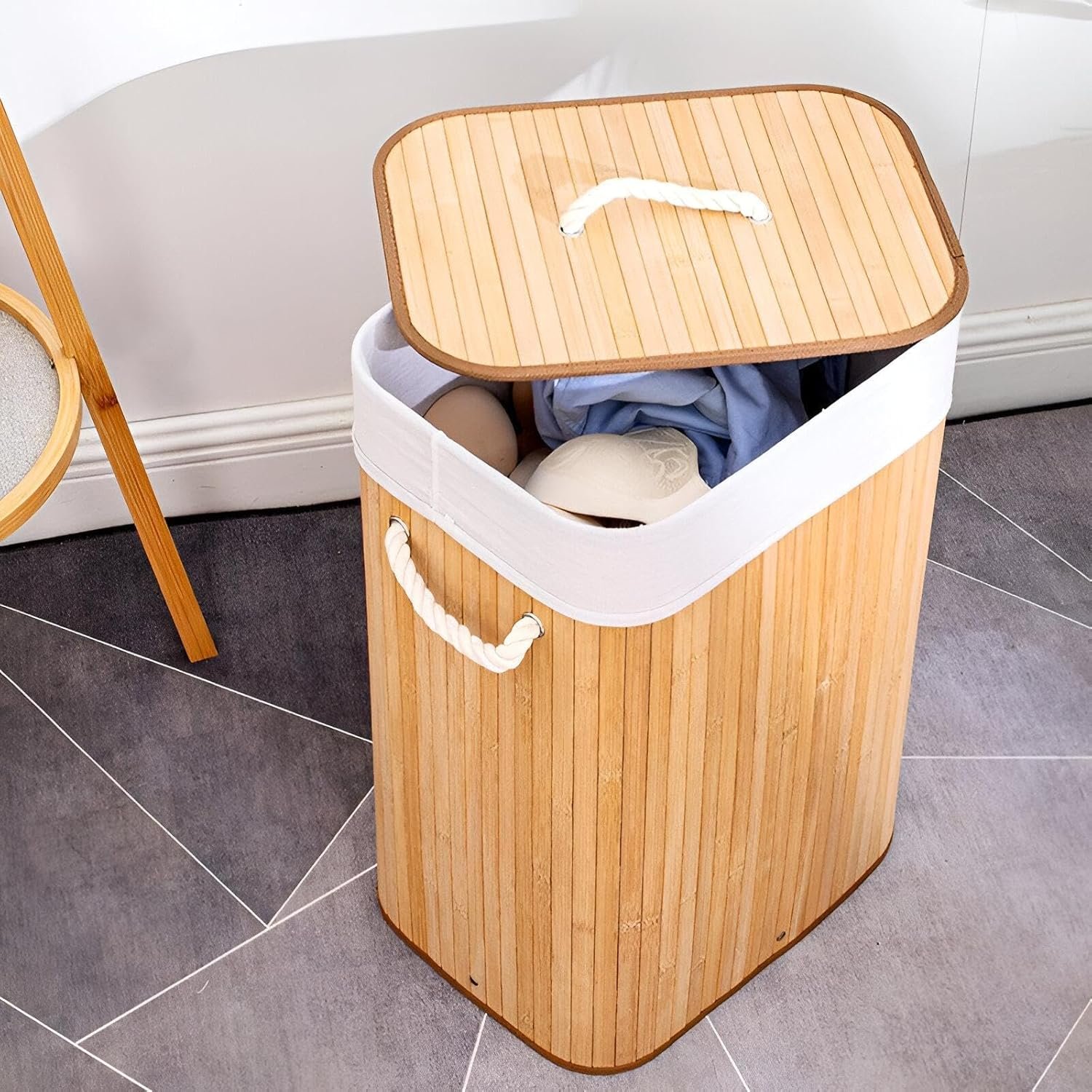 سلة غسيل وتخزين من الخيزران بغطاء - متعددة الاستخدامات لتنظيم الملابس، الألعاب، والمناشف - الصورة 3