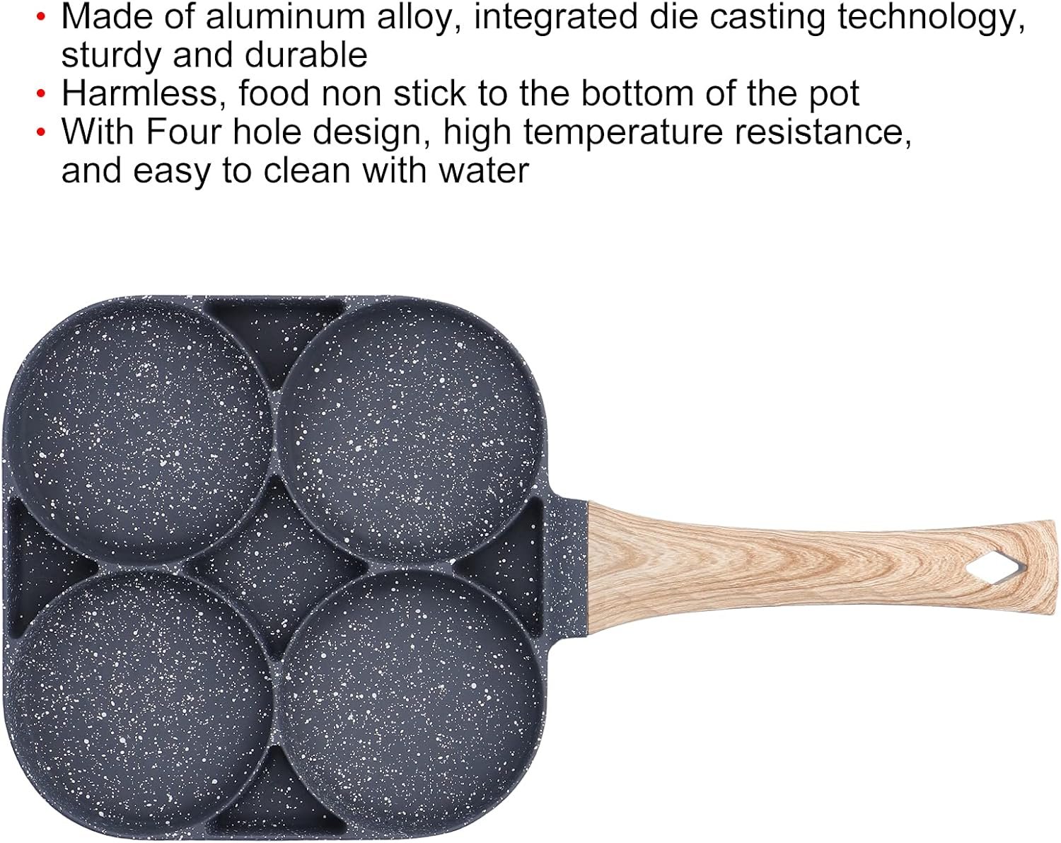 مقلاة بيض وجريل 4 فتحات متعددة الاستخدامات - سطح غير لاصق ومقبض خشبي للموقد الغاز والكهرباء - الصورة 8