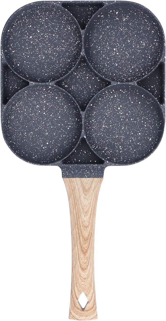 مقلاة بيض وجريل 4 فتحات متعددة الاستخدامات - سطح غير لاصق ومقبض خشبي للموقد الغاز والكهرباء - الصورة 10