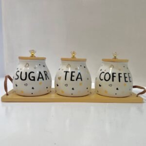 طقم كوفي بورسلين (شاي – سكر – قهوة) مع ستاند خشب