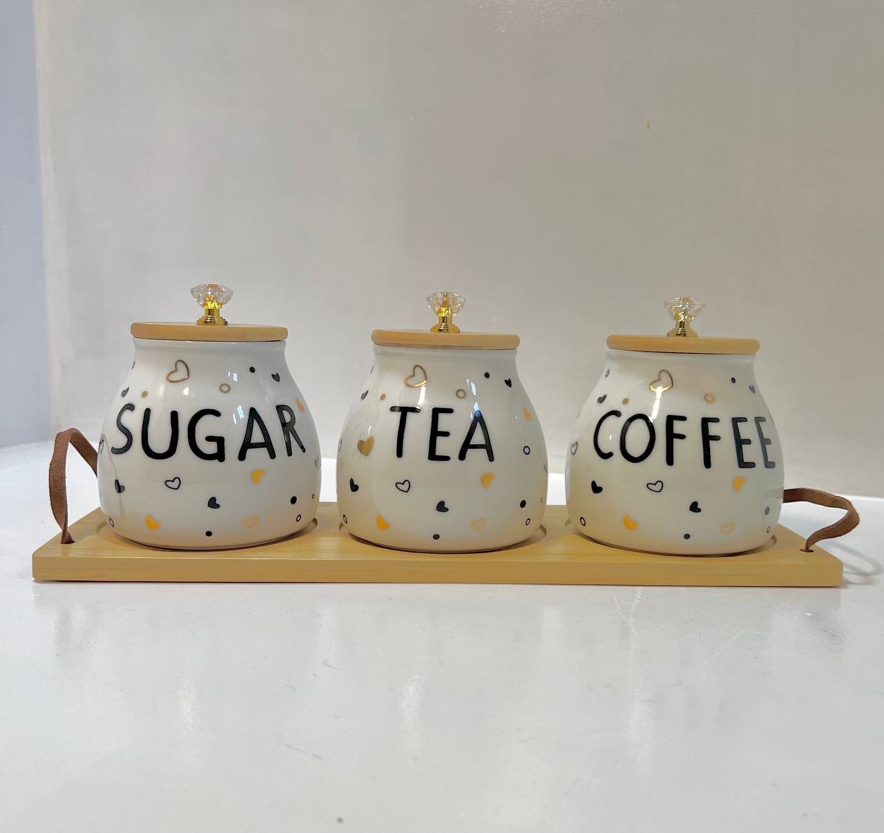 طقم كوفي بورسلين (شاي – سكر – قهوة) مع ستاند خشب
