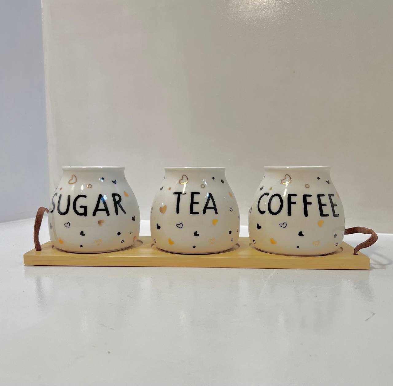 طقم كوفي بورسلين (شاي – سكر – قهوة) مع ستاند خشب - الصورة 4