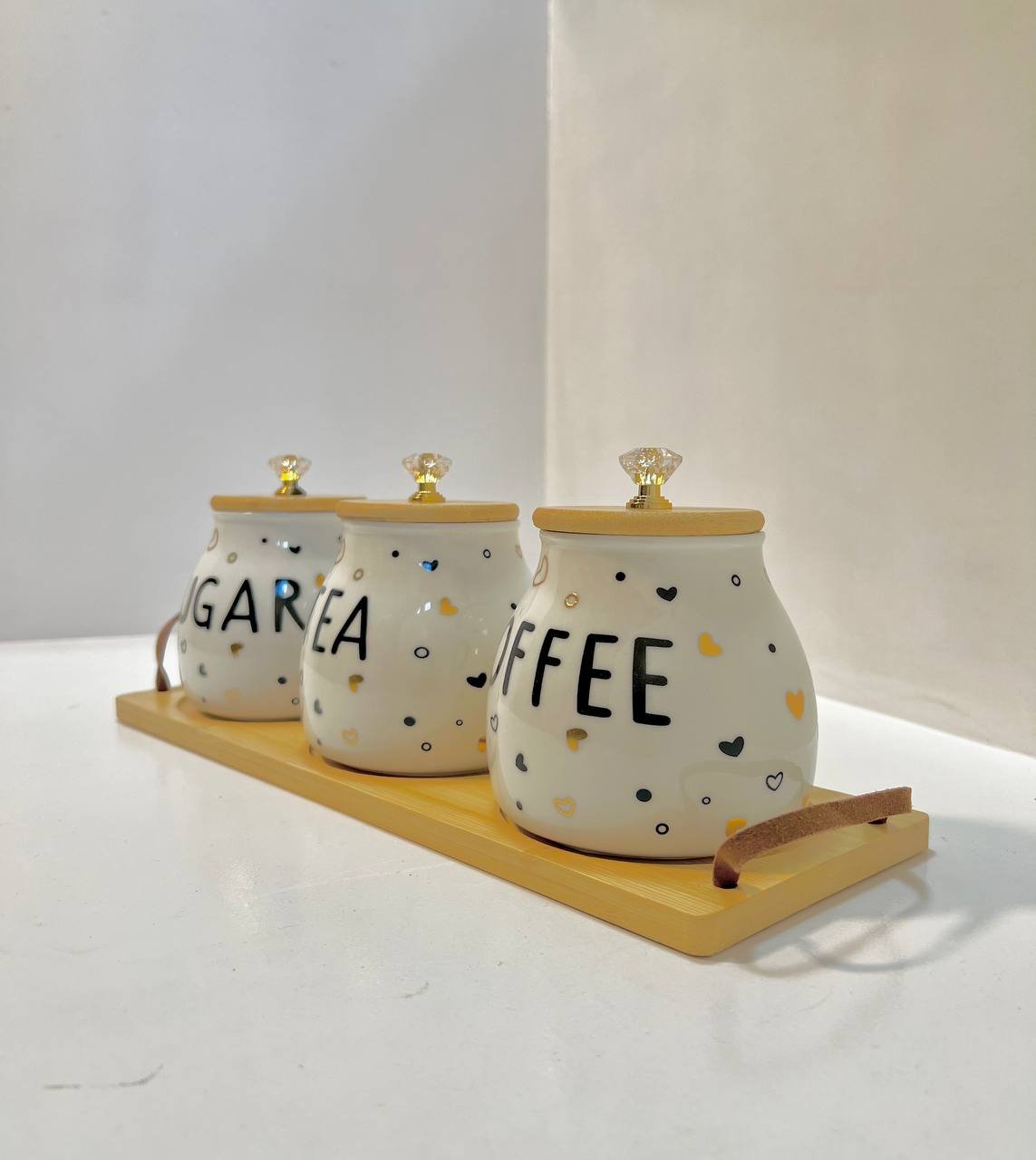 طقم كوفي بورسلين (شاي – سكر – قهوة) مع ستاند خشب - الصورة 2
