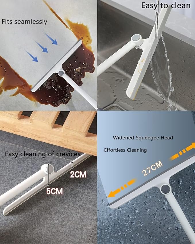 ممسحة زجاج متعددة الاستخدامات بمقبض خشبي ورأس سيليكون دوّار 360 درجة - الصورة 3