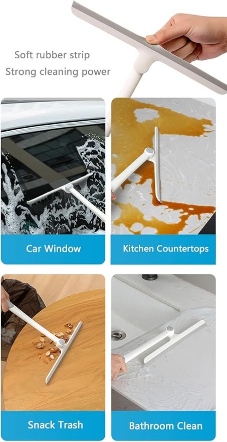 ممسحة زجاج متعددة الاستخدامات بمقبض خشبي ورأس سيليكون دوّار 360 درجة - الصورة 4