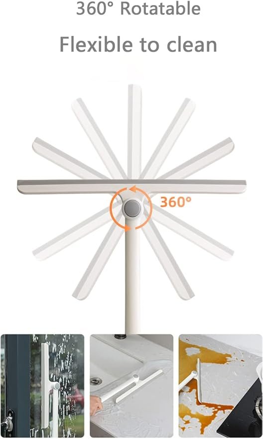 ممسحة زجاج متعددة الاستخدامات بمقبض خشبي ورأس سيليكون دوّار 360 درجة - الصورة 2