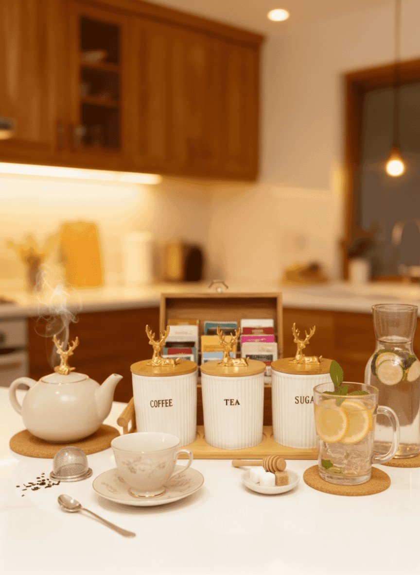 طقم كوفي بورسلين غزال ذهبية (للشاي، القهوة، السكر) - الصورة 4