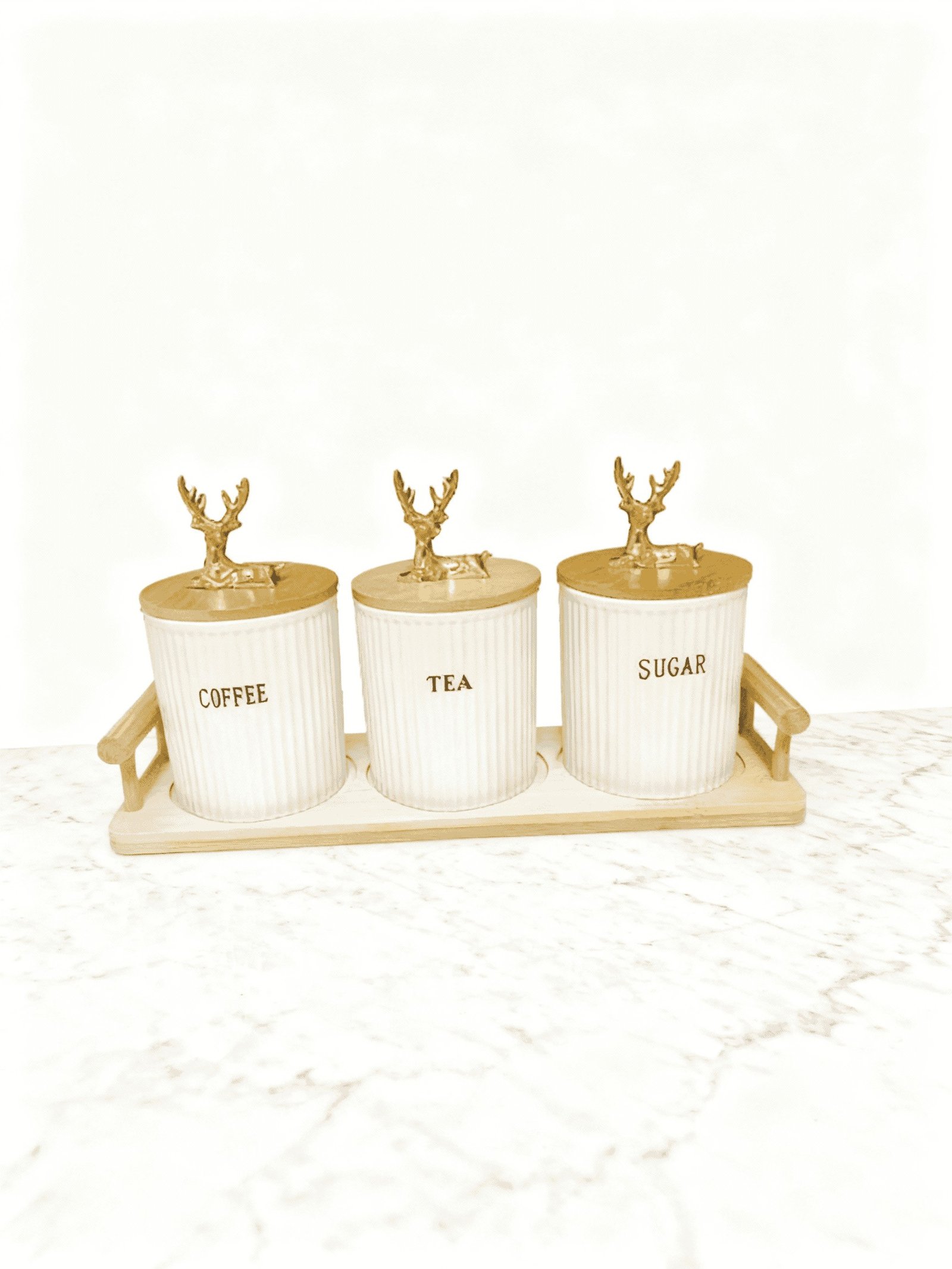 طقم كوفي بورسلين غزال ذهبية (للشاي، القهوة، السكر) - الصورة 5