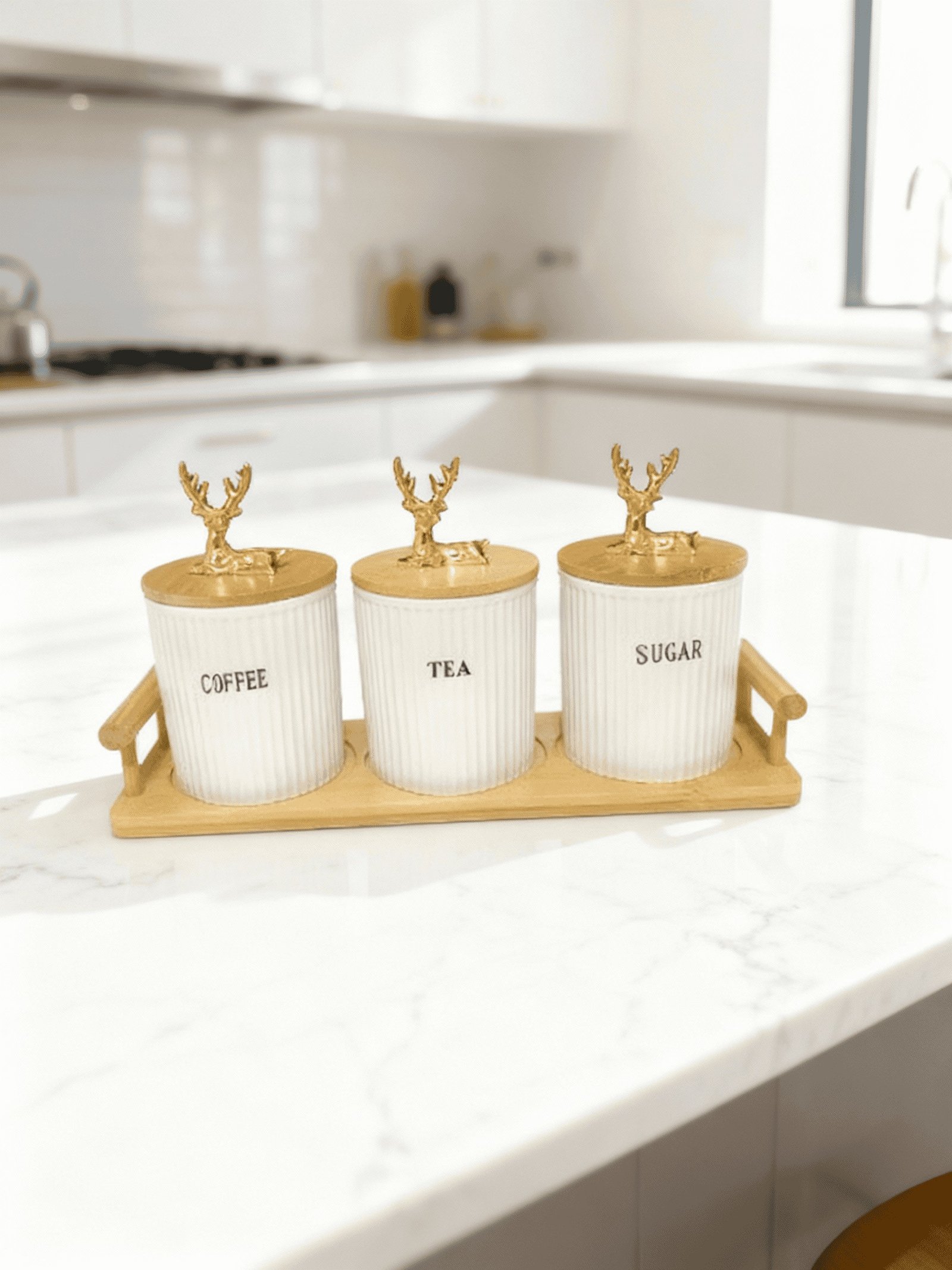 طقم كوفي بورسلين غزال ذهبية (للشاي، القهوة، السكر) - الصورة 6