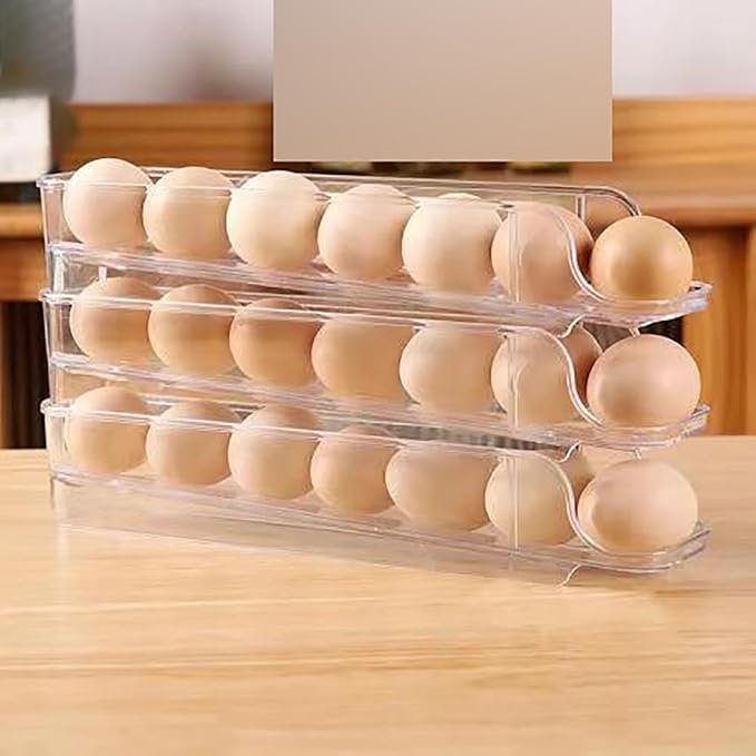 منظم بيض 3 أدوار شفاف بتصميم منزلق قابل للفصل - الصورة 2