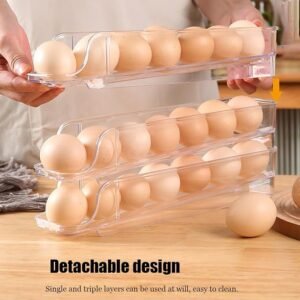 منظم بيض 3 أدوار شفاف بتصميم منزلق قابل للفصل