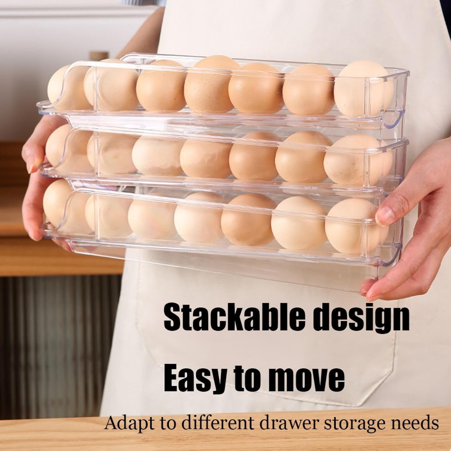 منظم بيض 3 أدوار شفاف بتصميم منزلق قابل للفصل - الصورة 5