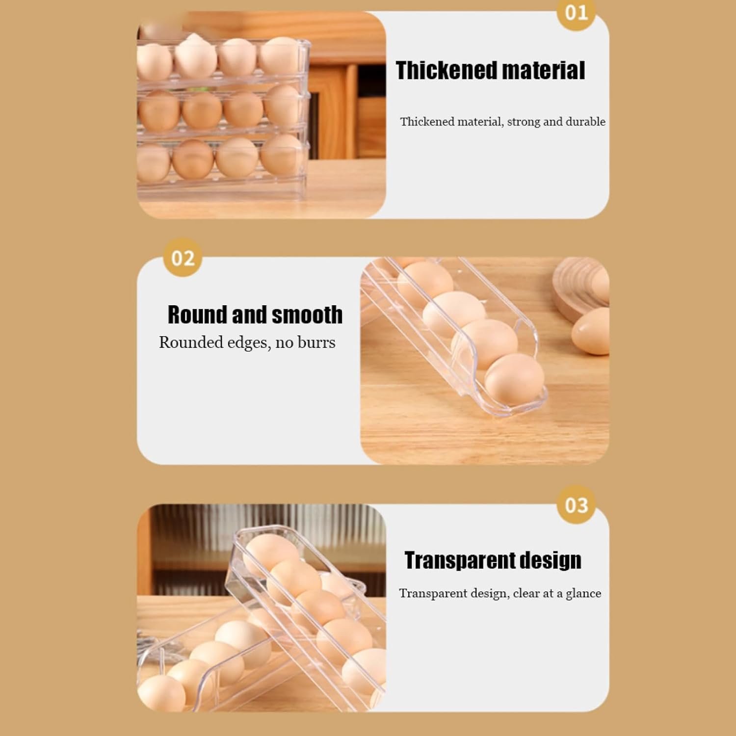 منظم بيض 3 أدوار شفاف بتصميم منزلق قابل للفصل - الصورة 6