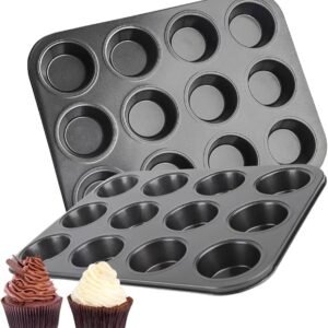 صنية كب كيك معدن أسود ١٢ فتحة