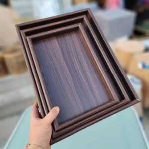 طقم صواني تقديم ٣ قطع خشب مقاوم للماء بني غامق