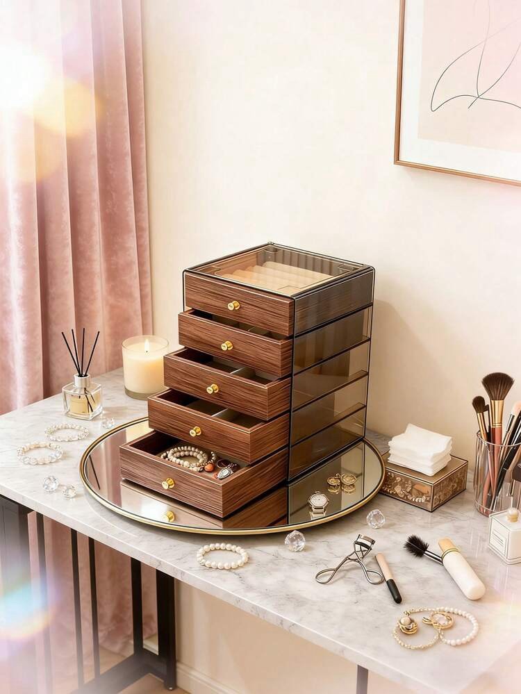 علبة تنظيم المجوهرات 5 درج شكل خشبي إسكندنافي - الصورة 14