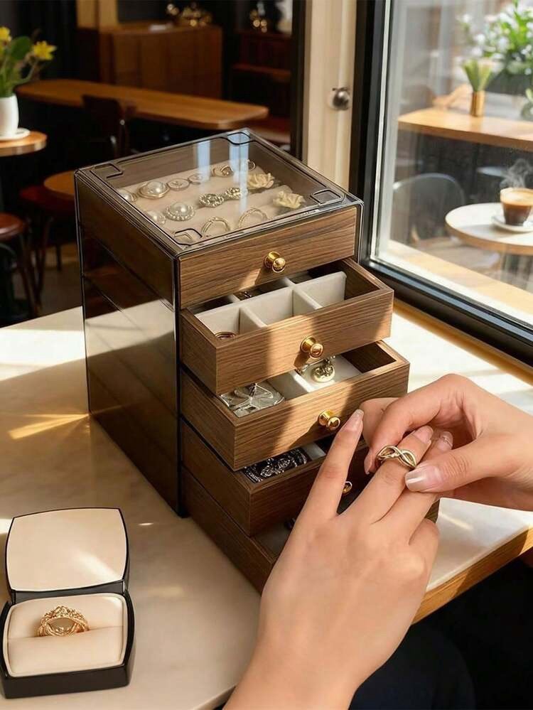 علبة تنظيم المجوهرات 5 درج شكل خشبي إسكندنافي - الصورة 13