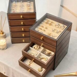 علبة تنظيم المجوهرات 5 درج شكل خشبي إسكندنافي