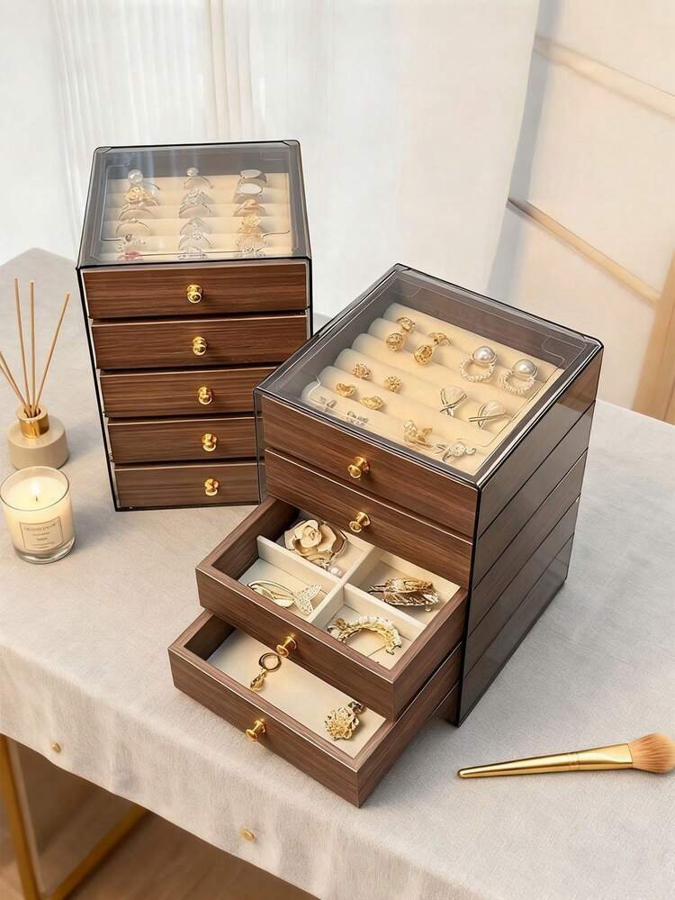 علبة تنظيم المجوهرات 5 درج شكل خشبي إسكندنافي - الصورة 8