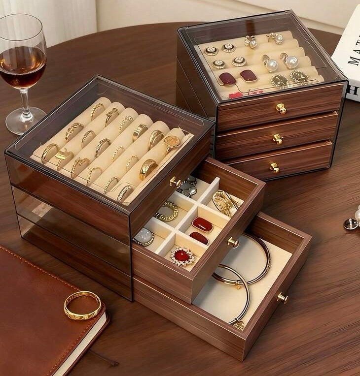 علبة تنظيم المجوهرات 5 درج شكل خشبي إسكندنافي - الصورة 3